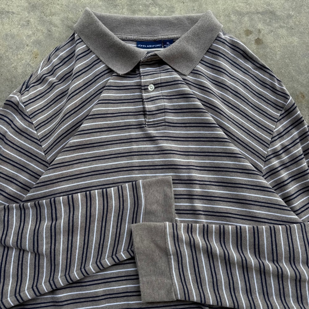 Vintage 90s John Ashford Striped Brown Rugby Shirt Gorpcore XL (b5)